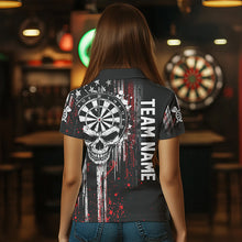 Load image into Gallery viewer, Retro American Flag Grunge Skull Darts Polo & Quarter Zip Custom Dart Shirts For Women Darts Jerseys TDM3383
