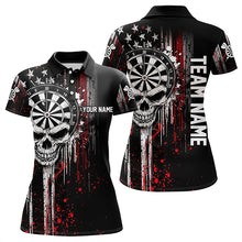 Load image into Gallery viewer, Retro American Flag Grunge Skull Darts Polo & Quarter Zip Custom Dart Shirts For Women Darts Jerseys TDM3383