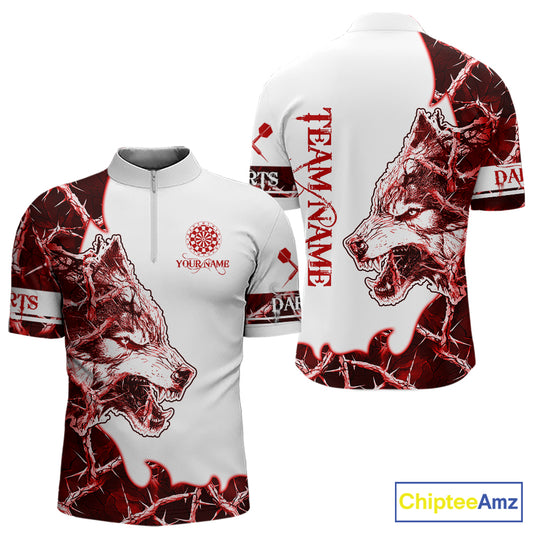 Red Thorny Camo Wolf Dart Shirts For Men Custom Camouflage Darts Jersey Team Polo & 1/4 Zip Shirt TDM5666