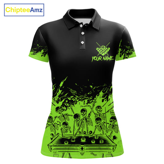 Black And Green Funny Skeleton Billiard Shirts For Women Custom 8 Ball Pool Billiard Team Jersey TDM7791
