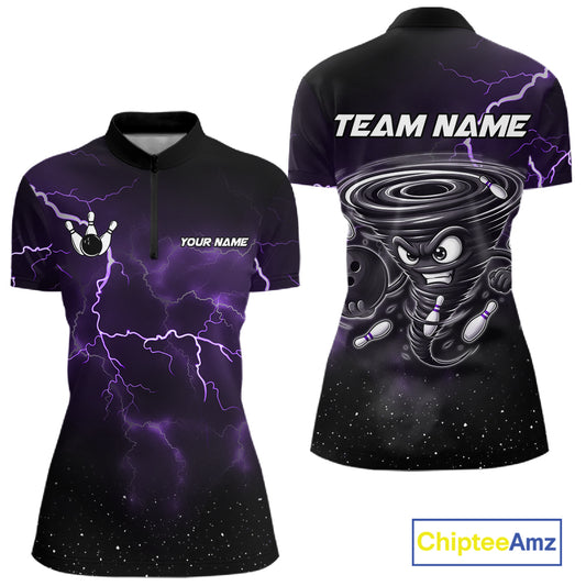 Personalized Thunder Lightning Tornado Funny Bowling Shirt For Women, Bowling Team Jersey |Purple TDM5394