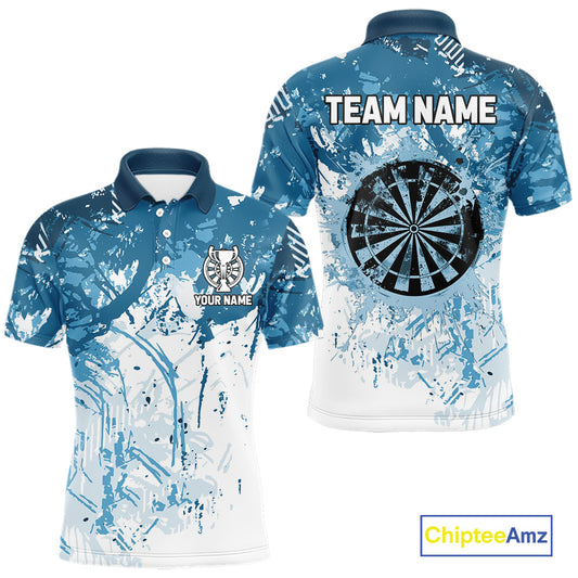 Personalized Blue Grunge Darts Jerseys For Men Custom Darts Team Shirts Polo & Quarter Zip TDM5895