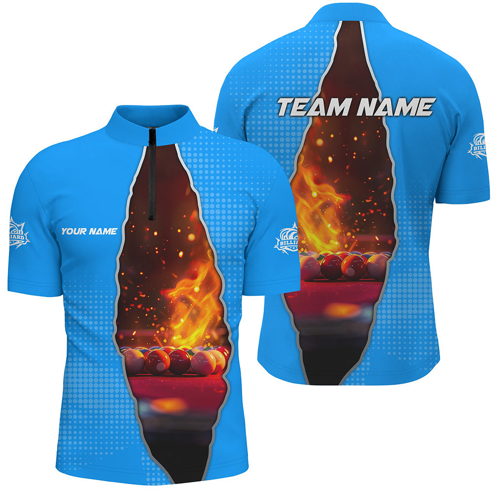 Custom Blue Billiard Balls Fire 3D Printed Men Polo & Quarter-Zip Shirts, Billiard Apparel Clothing TDM1776