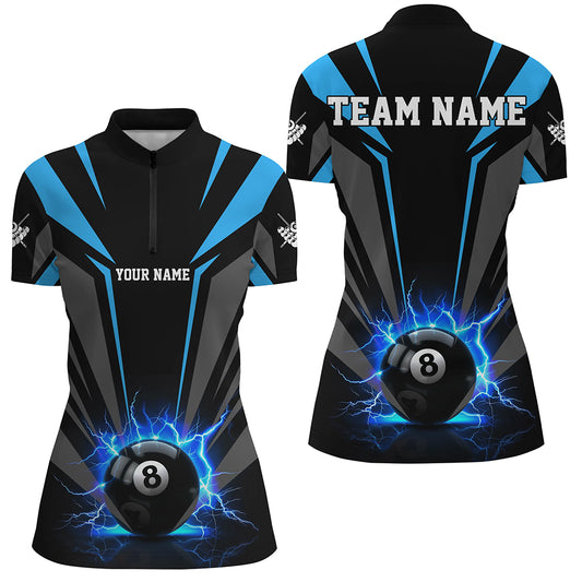 Personalized Lightning 8 Ball Pool Billiard Shirts For Women Custom Blue Billiard Team Jerseys TDM2193