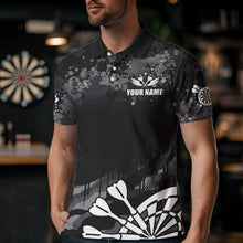 Load image into Gallery viewer, Black Grey Grunge Camo Darts Shirt For Men Custom Dart Jersey Pocket Option TDM3539