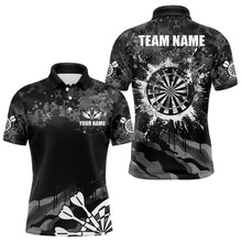 Load image into Gallery viewer, Black Grey Grunge Camo Darts Shirt For Men Custom Dart Jersey Pocket Option TDM3539