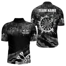 Load image into Gallery viewer, Black Grey Grunge Camo Darts Shirt For Men Custom Dart Jersey Pocket Option TDM3539