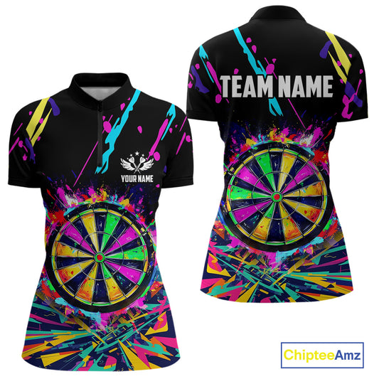 Colorful Neon Darts Shirts For Women Custom Darts Jerseys Polo & 1/4 Zip, Darts Team Shirt TDM3878
