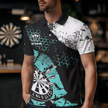 Load image into Gallery viewer, Turquoise Grunge Darts Polo, 1/4 Zip Custom Dart Shirt For Men Darts Jerseys TDM3542