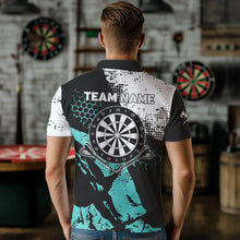 Load image into Gallery viewer, Turquoise Grunge Darts Polo, 1/4 Zip Custom Dart Shirt For Men Darts Jerseys TDM3542