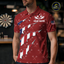Load image into Gallery viewer, Personalized American Flag Red Dart Pattern Polo & Quarter Zip For Men, Patriotic Darts Jersey TDM4997