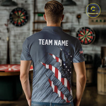 Load image into Gallery viewer, American Flag Grey Grunge Darts Polo & Quarter Zip Custom Dart Shirt For Men Patriotic Dart Jersey TDM4998