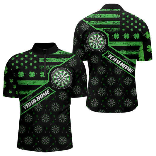 Green Shamrock Retro US Flag Patriotic Darts Shirts For Men Custom St Patrick Day Darts Jerseys TDM3560