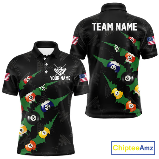 Personalized Scratch Black 8 Ball Billiard Shirt For Men, Pool Team Jersey Polo 1/4 Zip |Green TDM6070