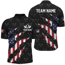 Load image into Gallery viewer, Personalized American Flag Darts Pattern Men Polo & 1/4 Zip Shirts, Black Patriotic Dart Jerseys TDM2728