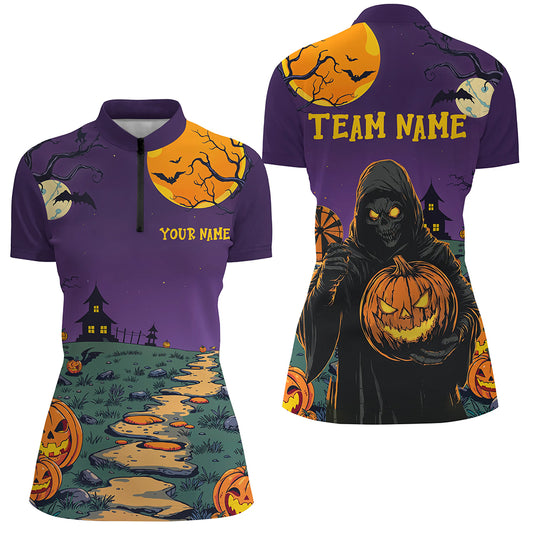 Purple Halloween Spook Night Custom Women Dart Shirts, Grim Reaper Halloween Darts Gifts TDM2738