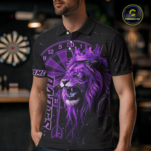 Load image into Gallery viewer, Black And Purple Funny Lion Crown Darts Shirt For Men Custom Darts League Jersey Polo & 1/4 Zip TDM5002