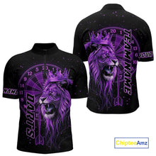 Load image into Gallery viewer, Black And Purple Funny Lion Crown Darts Shirt For Men Custom Darts League Jersey Polo & 1/4 Zip TDM5002