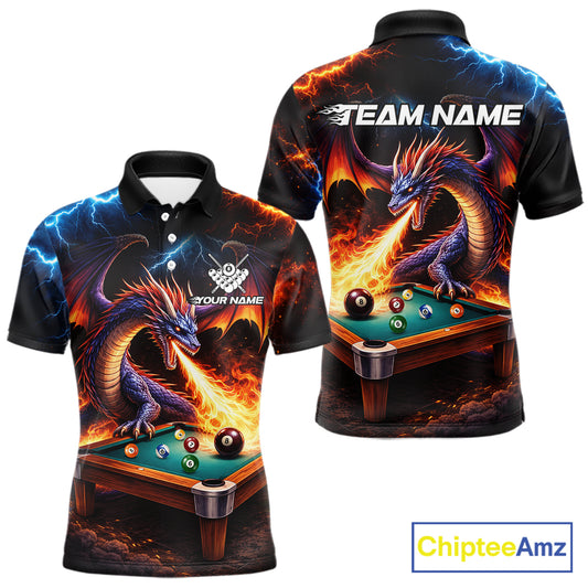 Personalized Dragon Billiard Fire 8 Ball Pool Shirt For Men, Billiard Team Jersey Polo & 1/4 Zip TDM6333