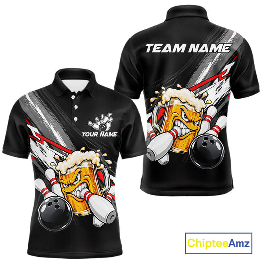 Funny Beer Bowling Jersey For Men Custom Black Bowling Drinking Team Shirts Polo & 1/4 Zip | Red TDM7877