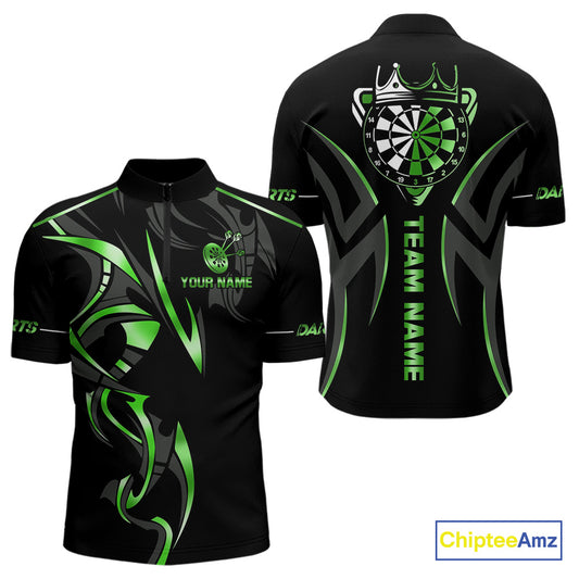 Black And Green Dartboard Crown Dart Shirts For Men Custom Dart Jersey Team Polo & Quarter Zip TDM4791