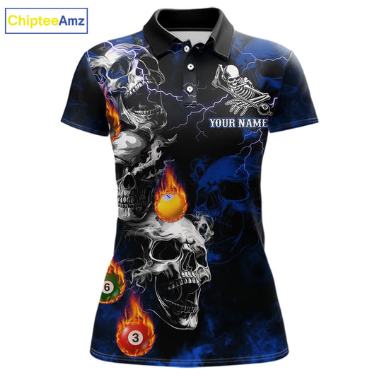 Personalized Smoke Skull Blue Billiard Shirts For Women, Grim Reaper Pool Jersey Team Polo & 1/4 Zip TDM5934