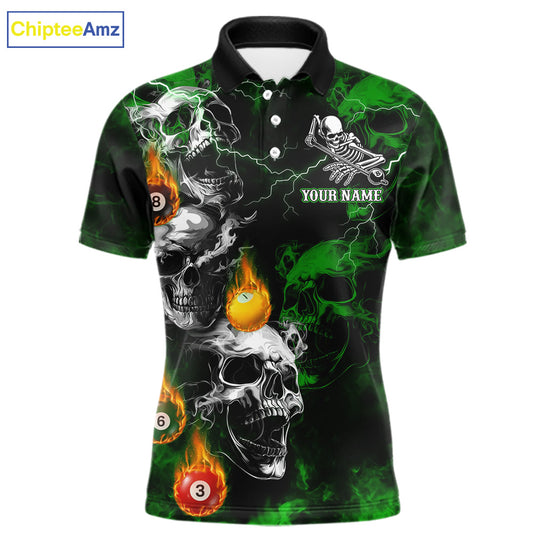 Personalized Smoke Skull Green Billiard Shirts For Men, Grim Reaper Pool Jersey Team Polo, 1/4 Zip TDM5935