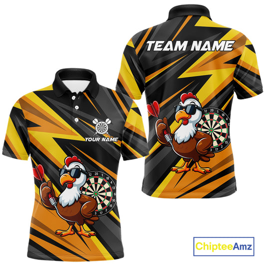 Yellow Black Funny Turkey Darts Jerseys For Men Custom Thanksgiving Darts Team Shirts, Dart Gifts TDM7267