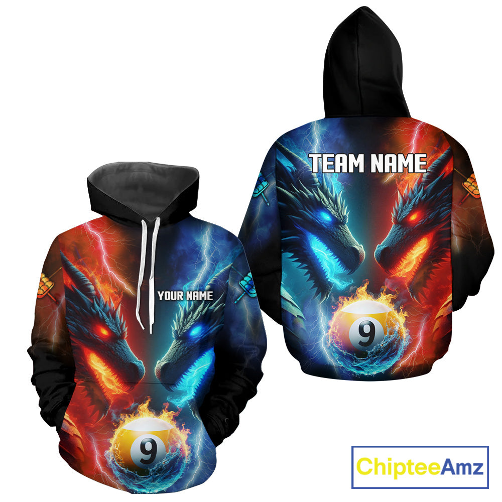 Blue And Orange Custom Dragon 9 Ball Pool Hoodie For Men And Women, Billiard Hoodie Pool Team Shirt TDM5232