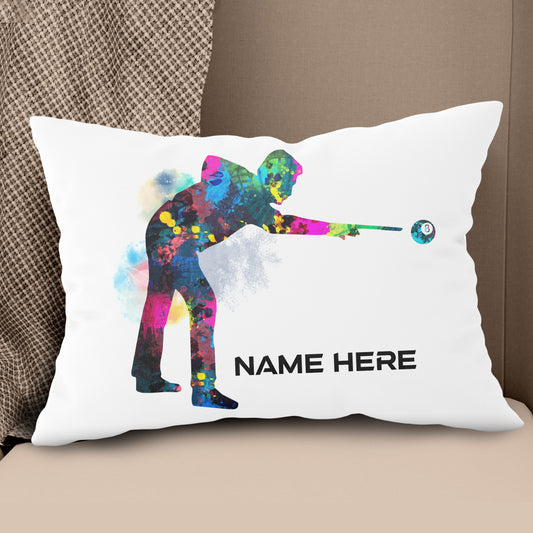 Funny Colorful Billiard Player Throw Pillow Custom Name Unique Billiards Pillows TDM0928