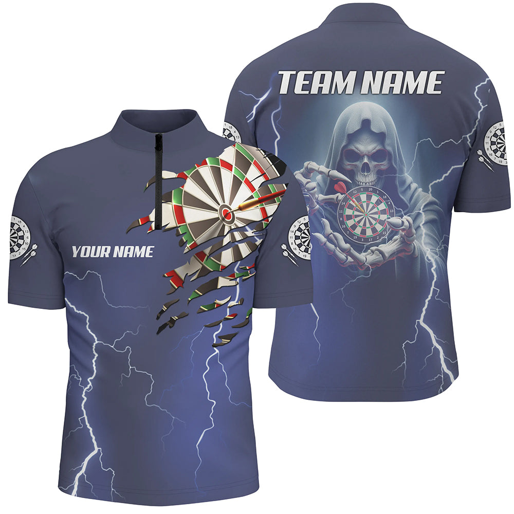Custom Skeleton Darts Thunder Lightning Blue 3D Printed Men Quarter-Zip Shirt Darts Jersey TDM1471