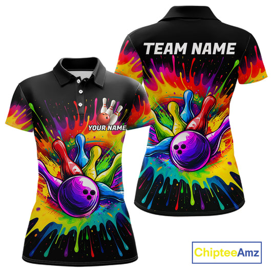 Colorful Bowling Jerseys Custom Bowling Polo & 1/4 Zip Shirts For Women, Personalized Bowling Gifts TDM7558