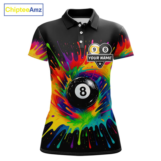 Colorful Splatter Billiard Jersey Funny 8 Ball & 9 Ball Billiard Shirts For Women Custom Pool Jersey TDM7562