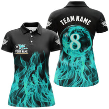 Load image into Gallery viewer, 3D Turquoise Flaming 8 Ball Pool Women Billiard Polo & 1/4 Zip Shirt Custom Pool Player Jersey TDM2772
