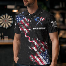 Load image into Gallery viewer, Customized Grunge US Flag Smoke Darts Polo & Quarter-Zip Shirts, Patriotic Darts Jerseys For Men TDM3455