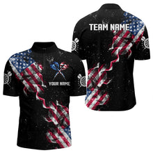 Load image into Gallery viewer, Customized Grunge US Flag Smoke Darts Polo & Quarter-Zip Shirts, Patriotic Darts Jerseys For Men TDM3455