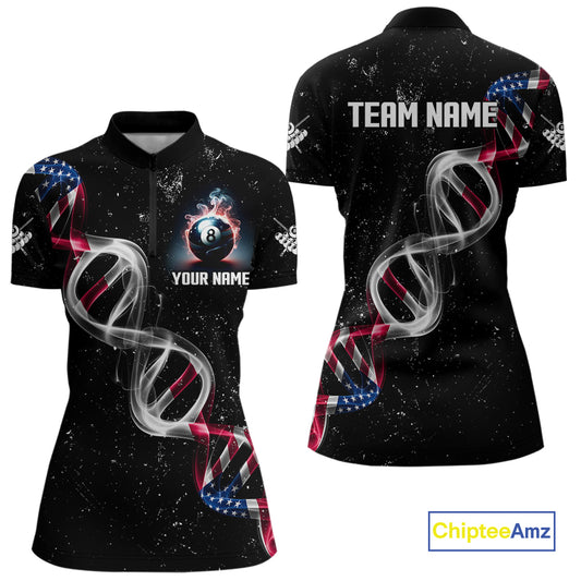Customized American Flag Smoke DNA 8 Ball Pool Jersey For Women, Patriotic Billiard Team Shirts TDM4625