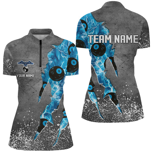 Custom Ball 8 Thunder Lighting Grunge Billiard Shirts For Women Best Billiard Team Jersey |Blue TDM1657