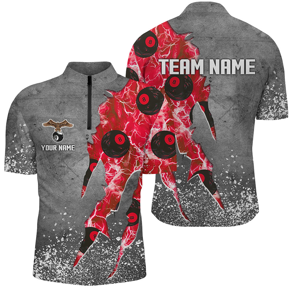 Custom Ball 8 Thunder Lighting Grunge Billiard Shirts For Men Best Billiard Team Jersey |Red TDM1658