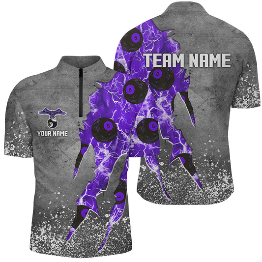 Custom Ball 8 Thunder Lighting Grunge Billiard Shirts For Men Best Billiard Team Jersey |Purple TDM1659