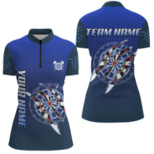 Load image into Gallery viewer, Personalized Blue Darts Tournament Polo & Quarter Zip Custom Dart Shirt For Women Dart Team Jerseys TDM3301