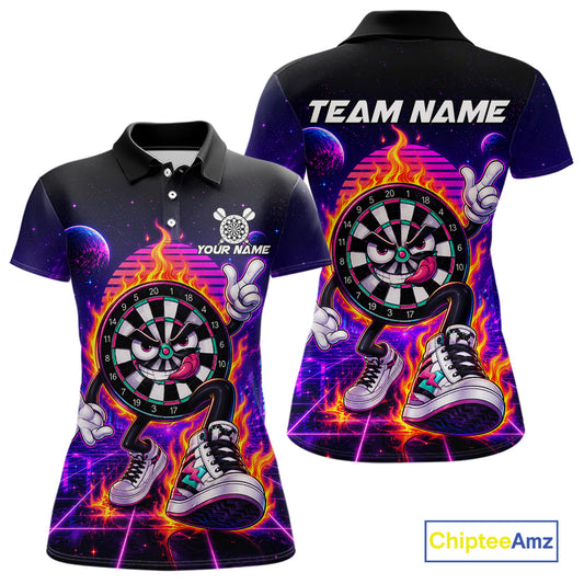 Custom Funny Flame Dartboard Neon Darts Polo Shirt Designed for Personalized Darts Team Jerseys with Vibrant Neon Artwork and Premium Athletic Performance