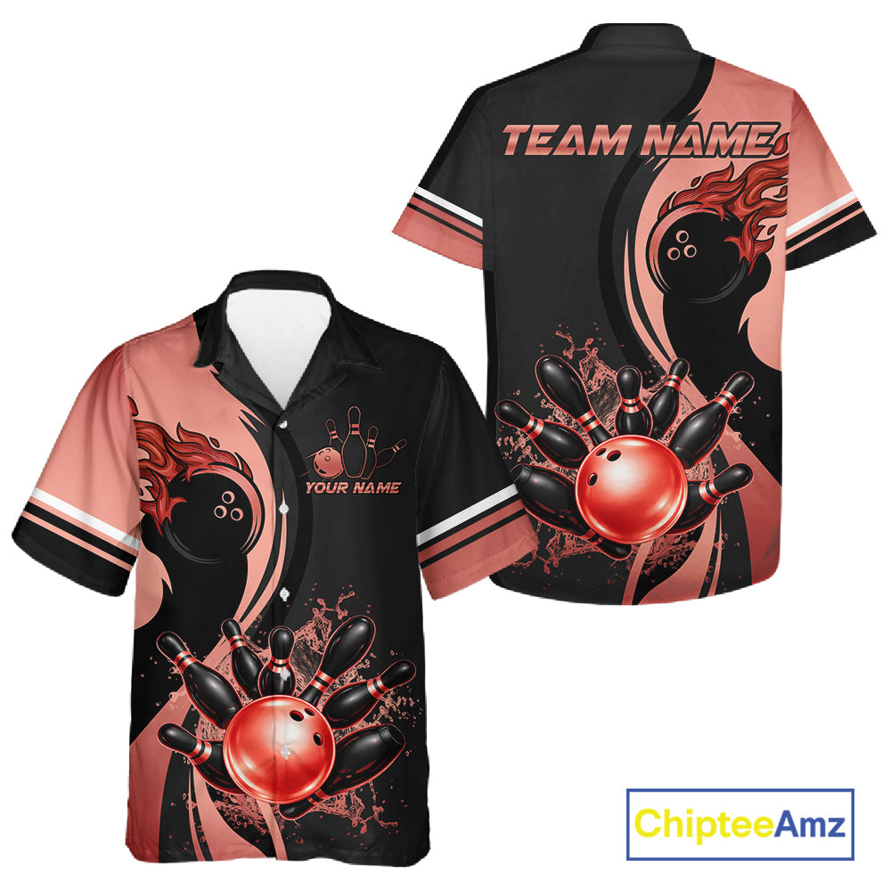 Black And Red Splatter Bowling Hawaiian Shirt For Men Women Custom Bowling Button-Up Shirt Team Jersey TDM7653