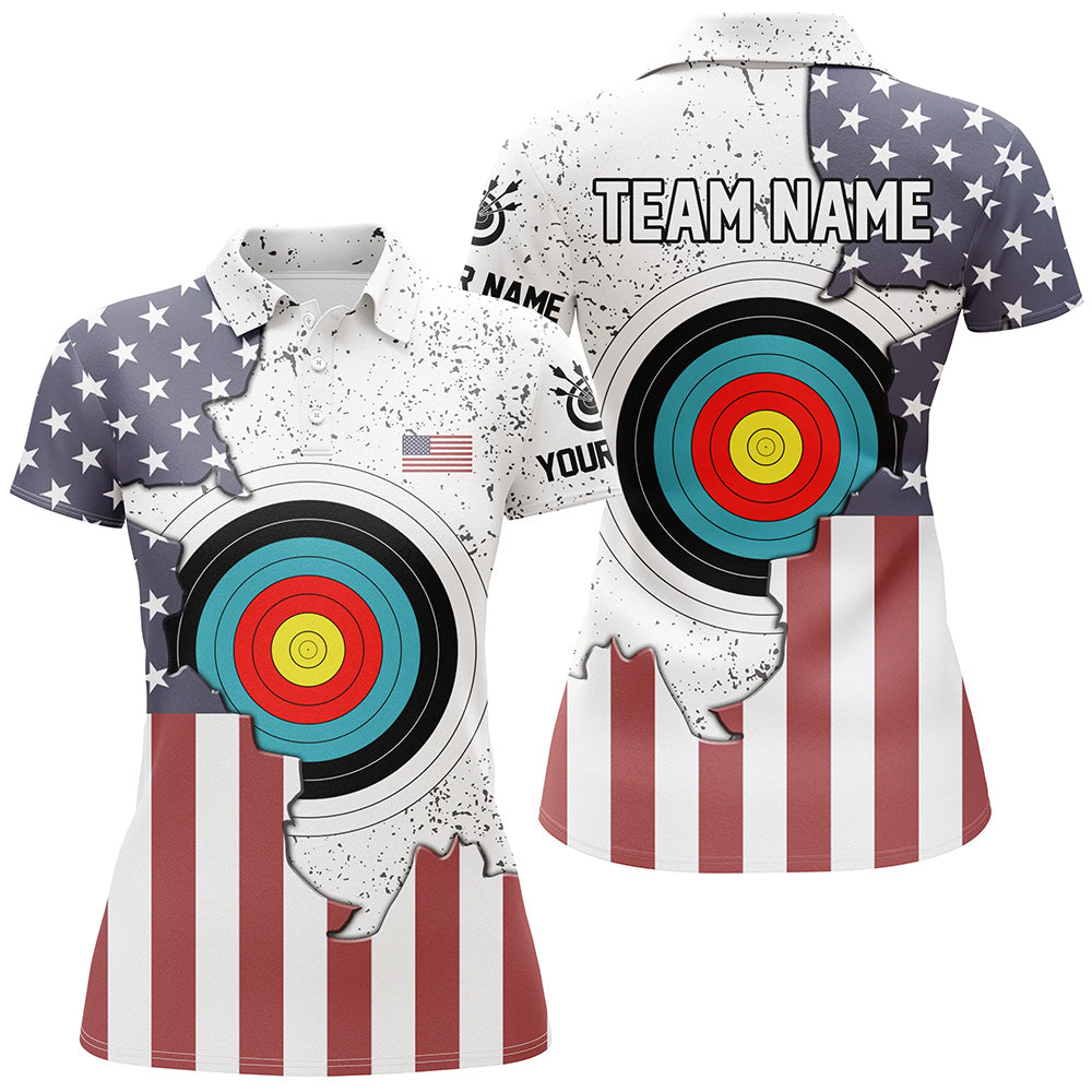 Personalized Archery American Flag Vintage Women Polo Shirts Custom Team Name Archery Jerseys TDM0420