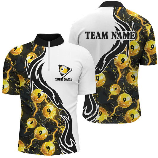 Yellow 9 Ball Pool Thunder Lighting Custom Billiard Shirts For Men Team League Billiard Jerseys TDM1902