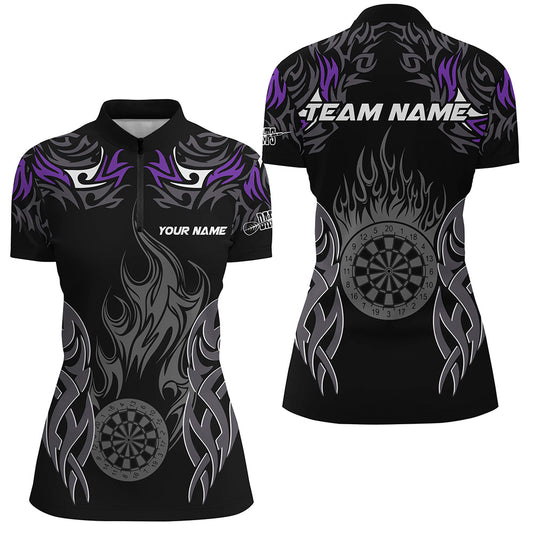 Personalized Darts Tournament Jerseys For Women Custom Dartboard Fire Flame Darts Team Shirts |Purple TDM2103