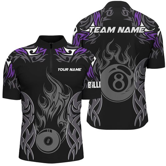 Customized Billiard Tournament Jersey For Men, 8 Ball Fire Flame Billiard Team Shirts | Purple TDM2337