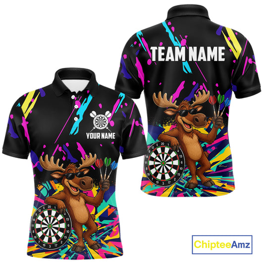 Colorful Funny Moose Darts Shirts For Men Cusom Darts Team Jersey Polo & Quarter Zip, Darts Gifts TDM7354
