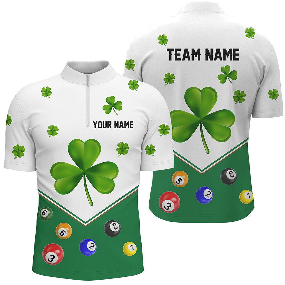 Billiard St Patrick Day Custom Green Clover Men Quarter-Zip Shirts, Lucky Billiard Apparel TDM0995