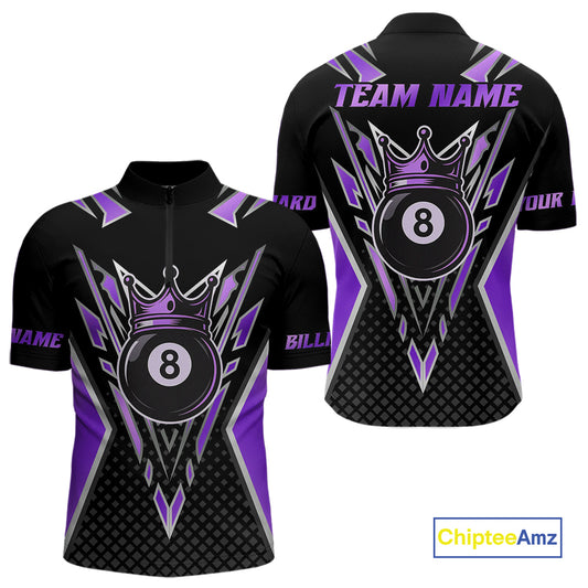 Customized 8 Ball Pool Crown Men Billiard Shirt, Black And Purple Billiard Team Shirt, Pool Jersey TDM4080